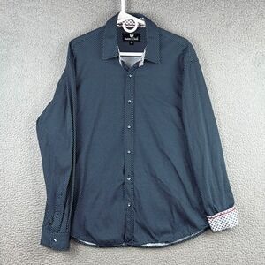 Buttercloth Shirt Mens XL Black Teal Long Sleeve Button Up Geometric Flip Cuff